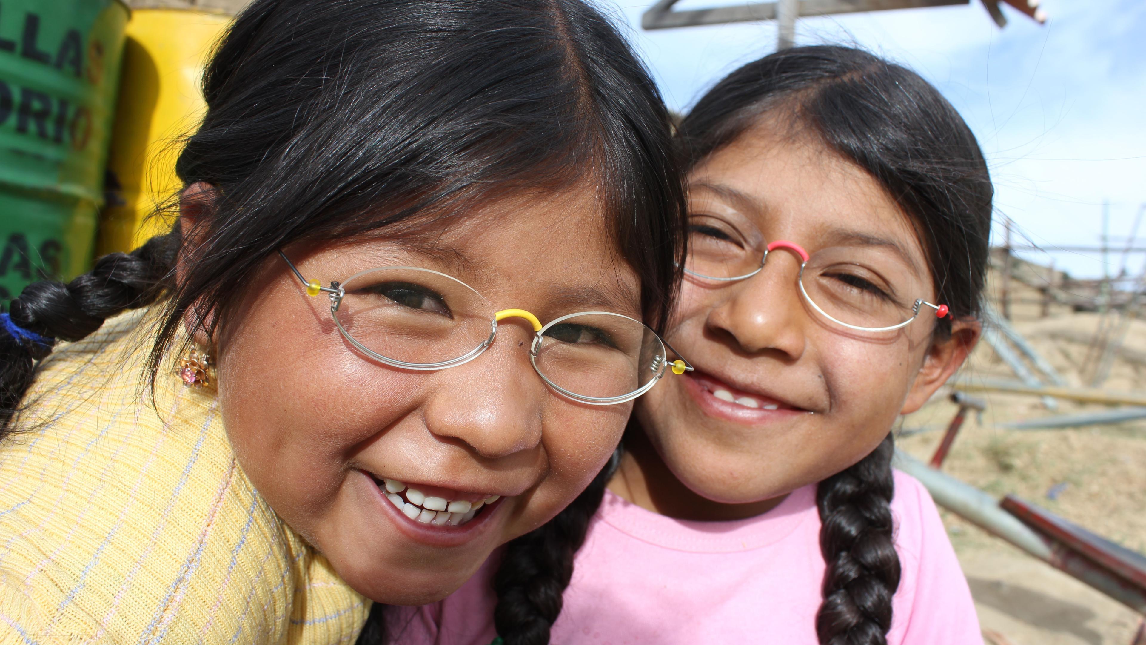 Two Bolivian girls with OneDollarGlasses from GoodVision