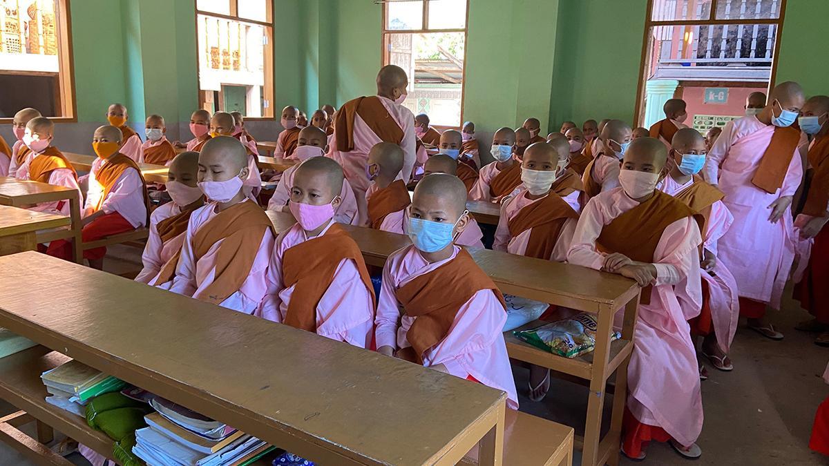 School class of young Buddhists in Myanmar
